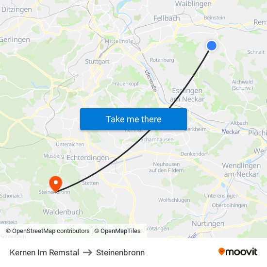 Kernen Im Remstal to Steinenbronn map