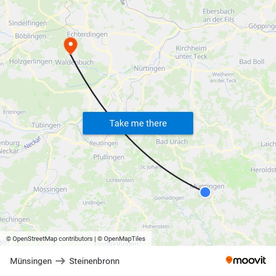 Münsingen to Steinenbronn map