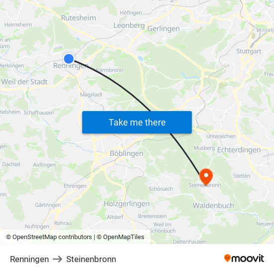 Renningen to Steinenbronn map