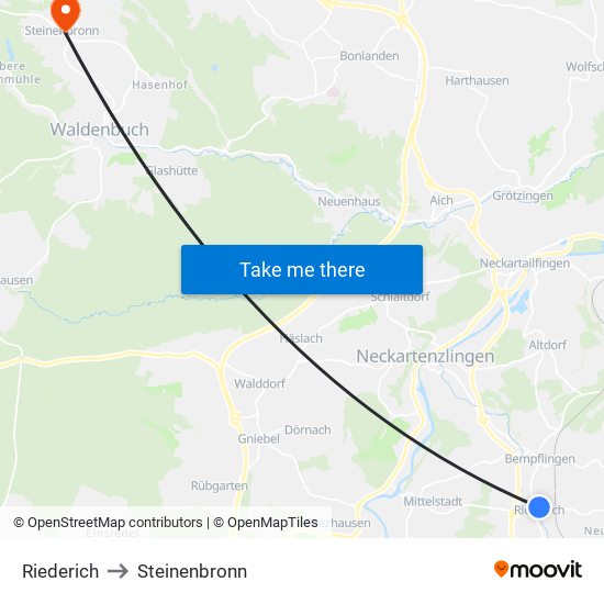 Riederich to Steinenbronn map