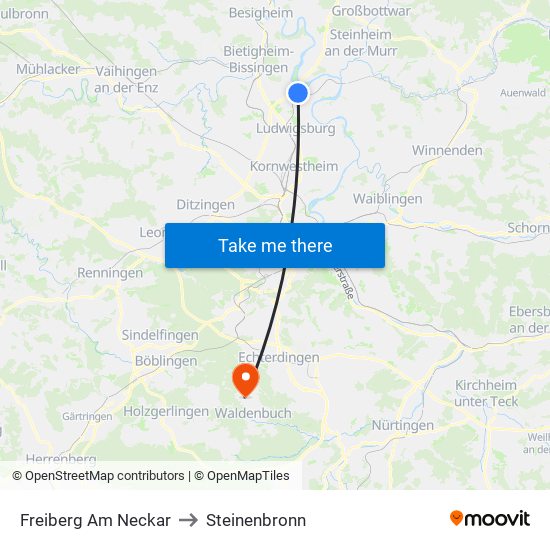 Freiberg Am Neckar to Steinenbronn map