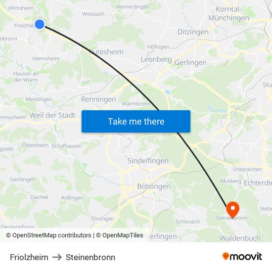 Friolzheim to Steinenbronn map