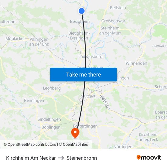 Kirchheim Am Neckar to Steinenbronn map