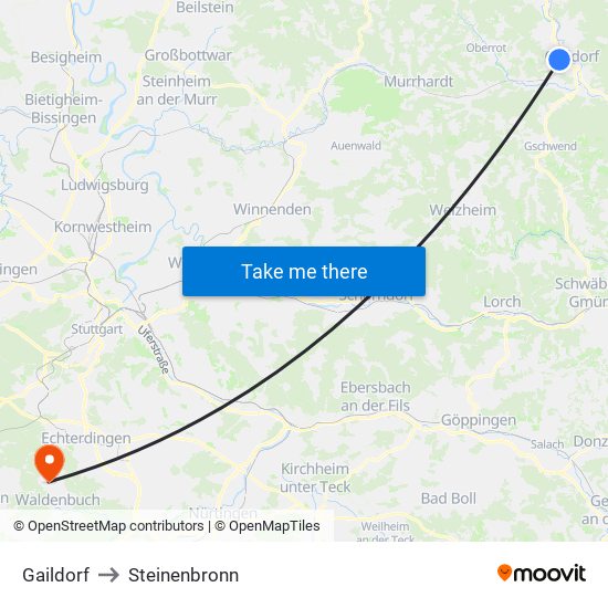 Gaildorf to Steinenbronn map