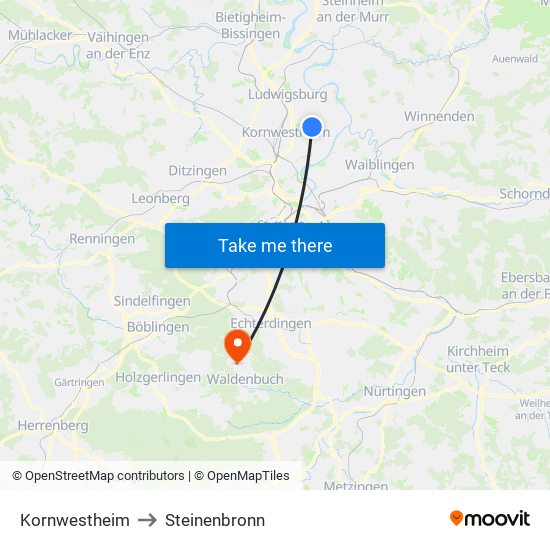 Kornwestheim to Steinenbronn map