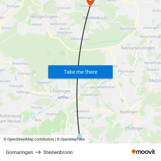 Gomaringen to Steinenbronn map