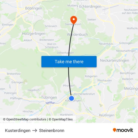 Kusterdingen to Steinenbronn map