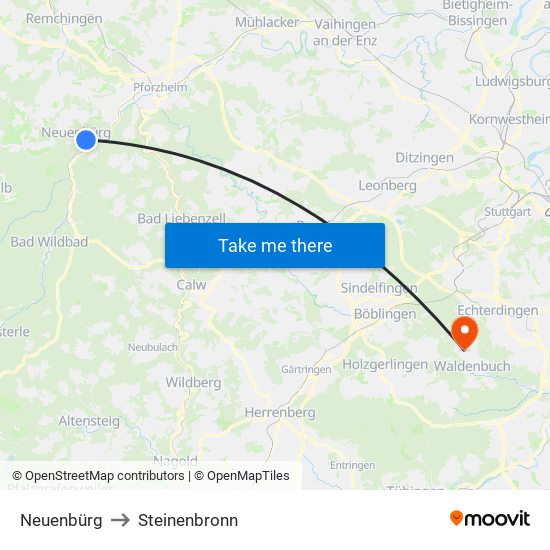 Neuenbürg to Steinenbronn map