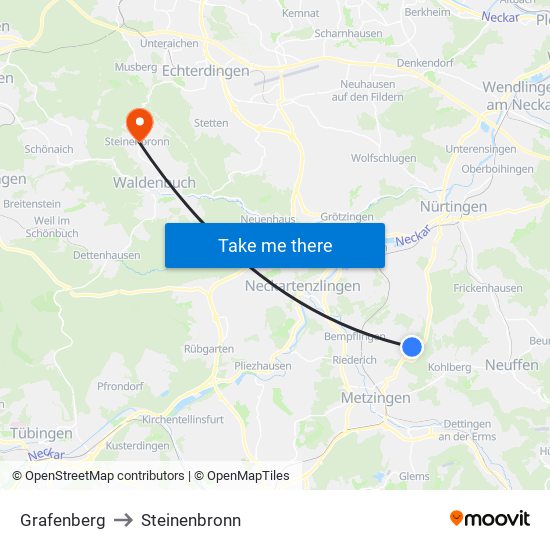 Grafenberg to Steinenbronn map