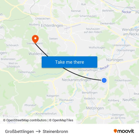 Großbettlingen to Steinenbronn map