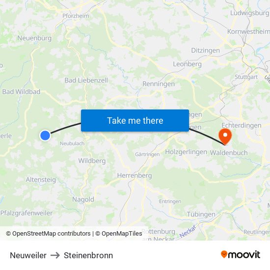 Neuweiler to Steinenbronn map