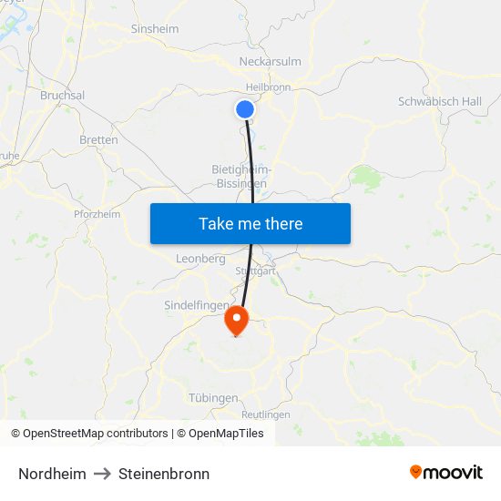 Nordheim to Steinenbronn map