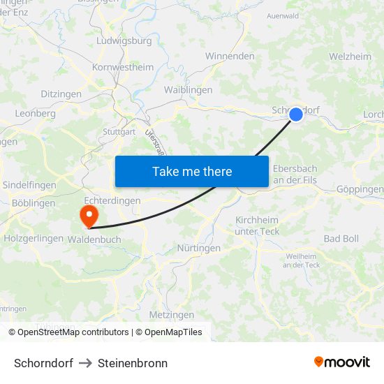 Schorndorf to Steinenbronn map