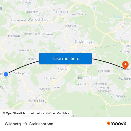 Wildberg to Steinenbronn map