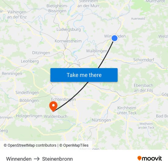 Winnenden to Steinenbronn map