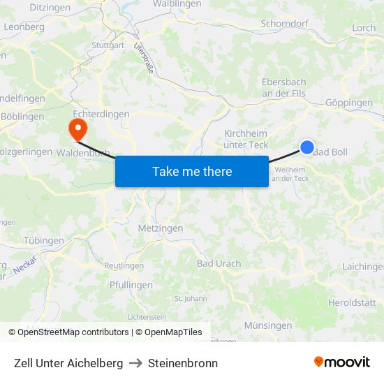 Zell Unter Aichelberg to Steinenbronn map