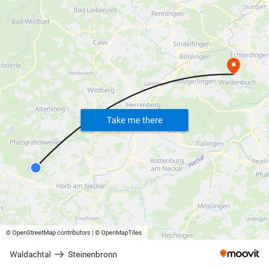 Waldachtal to Steinenbronn map