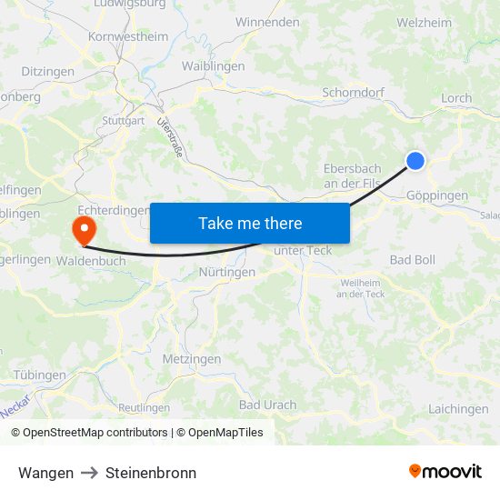Wangen to Steinenbronn map