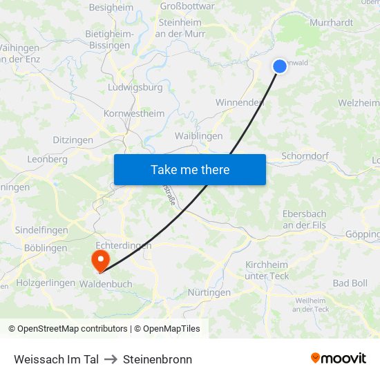 Weissach Im Tal to Steinenbronn map