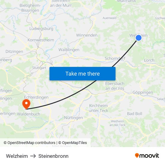 Welzheim to Steinenbronn map