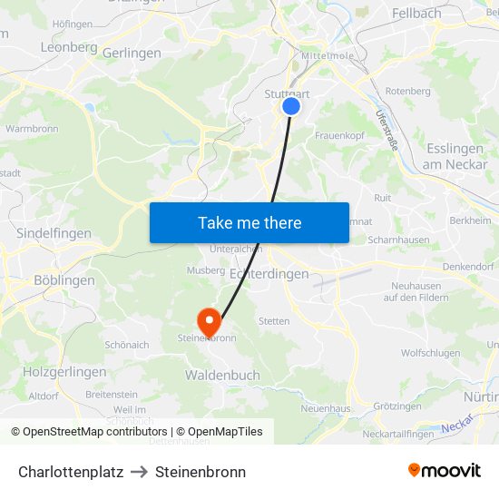 Charlottenplatz to Steinenbronn map