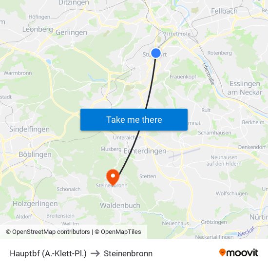 Hauptbf (A.-Klett-Pl.) to Steinenbronn map