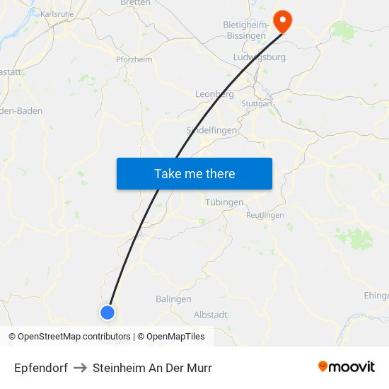 Epfendorf to Steinheim An Der Murr map