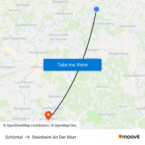 Schöntal to Steinheim An Der Murr map