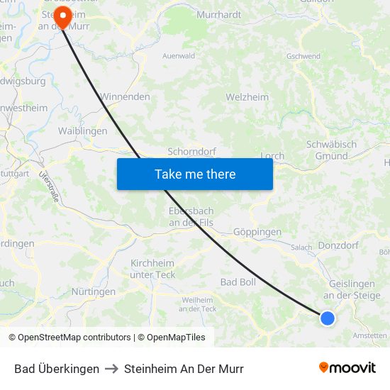 Bad Überkingen to Steinheim An Der Murr map