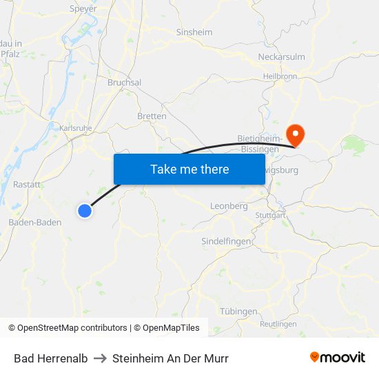 Bad Herrenalb to Steinheim An Der Murr map