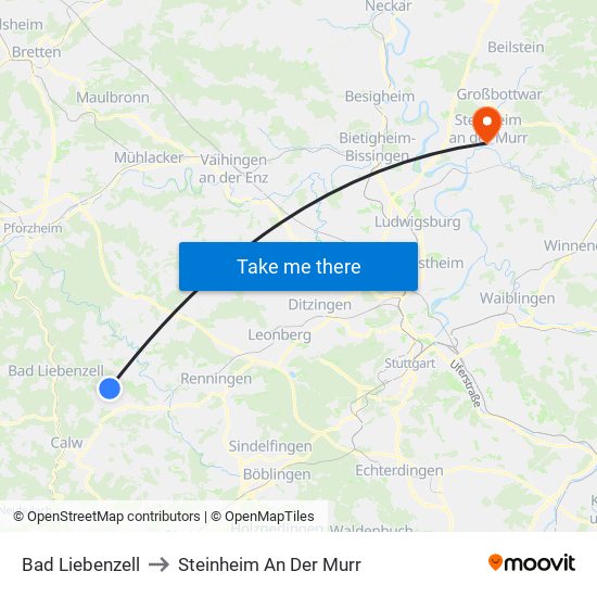 Bad Liebenzell to Steinheim An Der Murr map