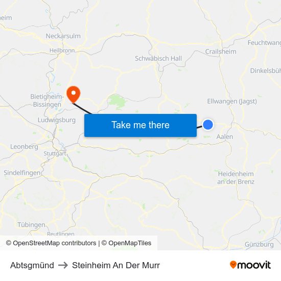 Abtsgmünd to Steinheim An Der Murr map