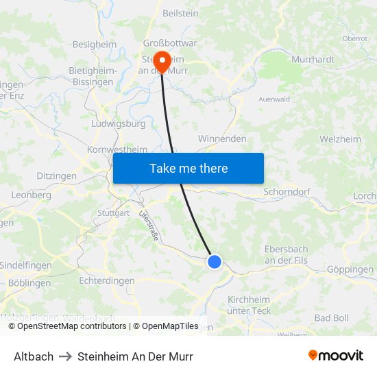Altbach to Steinheim An Der Murr map