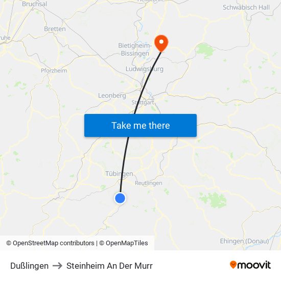 Dußlingen to Steinheim An Der Murr map