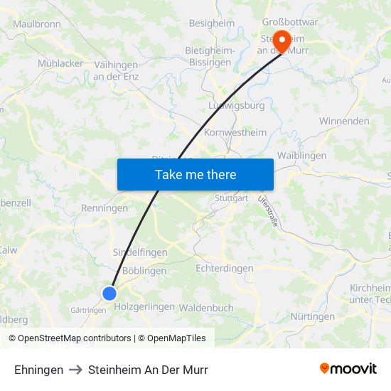 Ehningen to Steinheim An Der Murr map