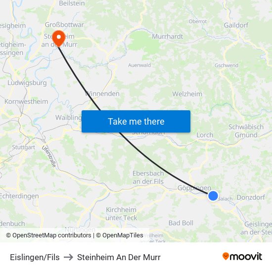 Eislingen/Fils to Steinheim An Der Murr map