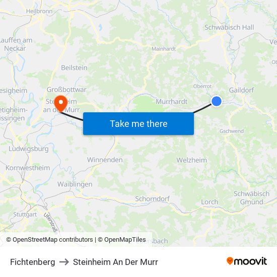 Fichtenberg to Steinheim An Der Murr map