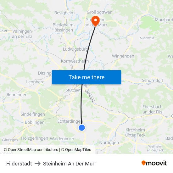 Filderstadt to Steinheim An Der Murr map