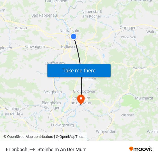 Erlenbach to Steinheim An Der Murr map