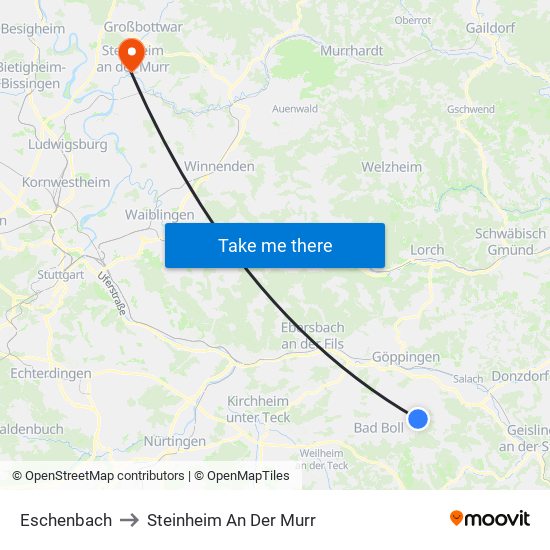 Eschenbach to Steinheim An Der Murr map
