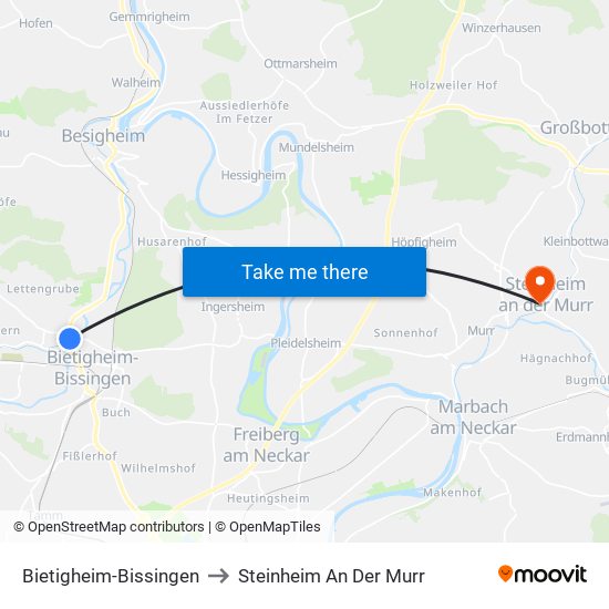 Bietigheim-Bissingen to Steinheim An Der Murr map