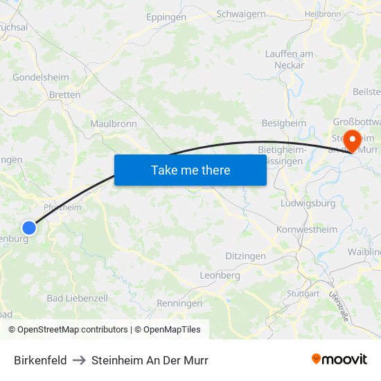 Birkenfeld to Steinheim An Der Murr map