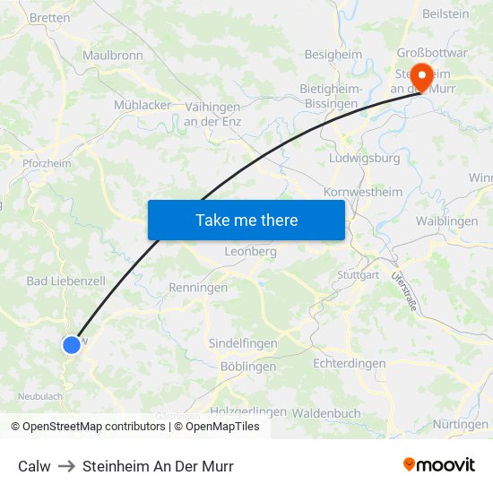 Calw to Steinheim An Der Murr map