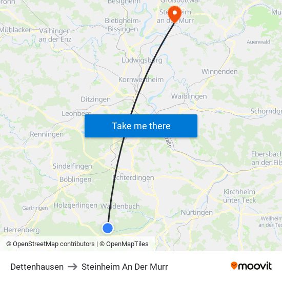 Dettenhausen to Steinheim An Der Murr map