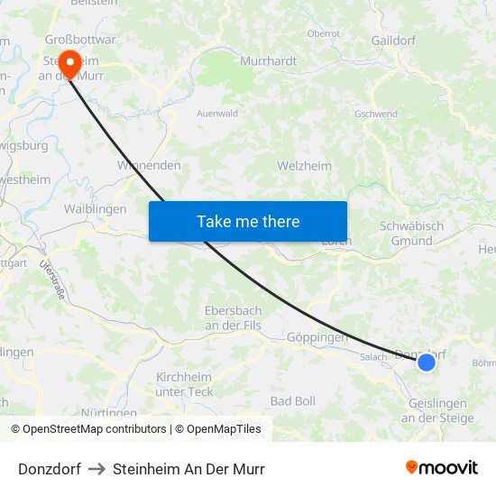 Donzdorf to Steinheim An Der Murr map