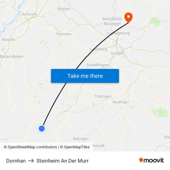 Dornhan to Steinheim An Der Murr map