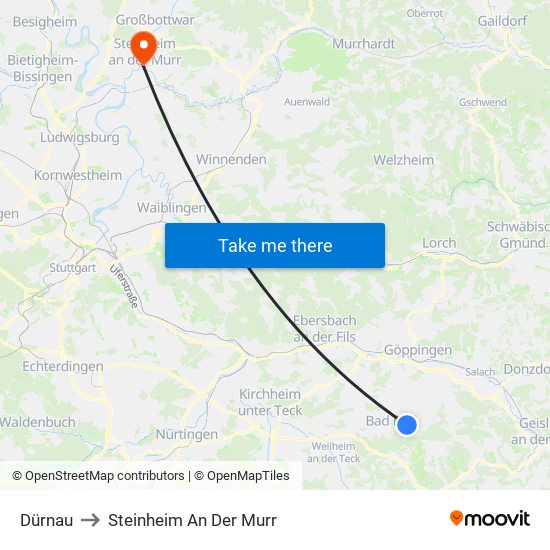 Dürnau to Steinheim An Der Murr map