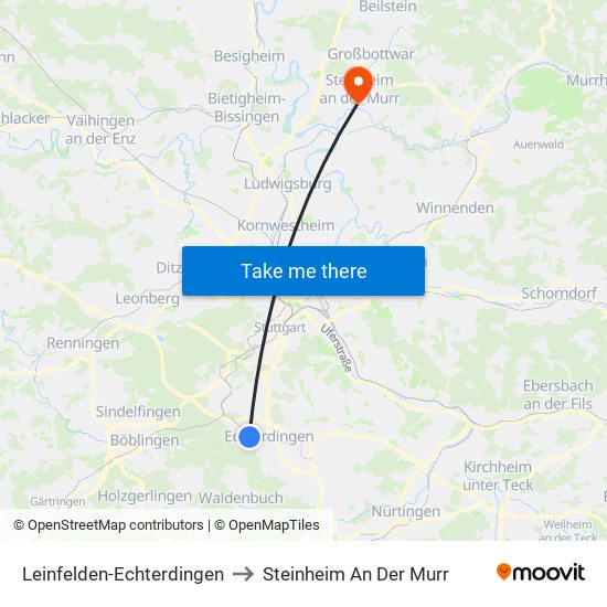 Leinfelden-Echterdingen to Steinheim An Der Murr map