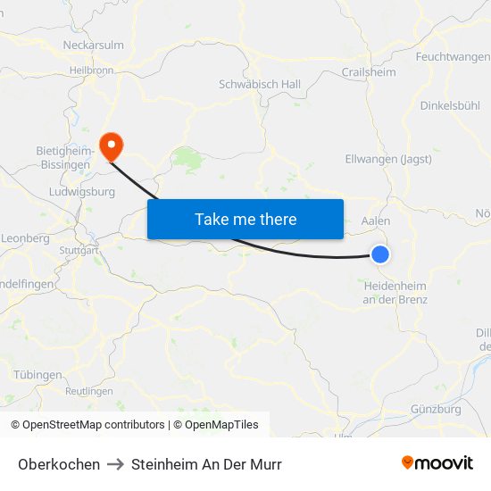 Oberkochen to Steinheim An Der Murr map