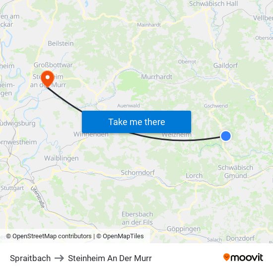 Spraitbach to Steinheim An Der Murr map